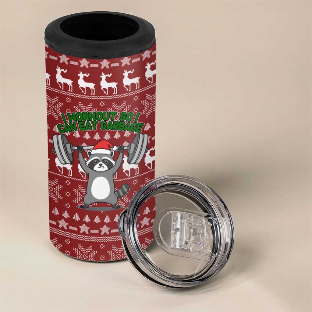 I Workout So I Can Eat Garbage Christmas Design 4 in 1 Can Cooler Tumbler Xmas Holiday Patterns - Wonder Print Shop