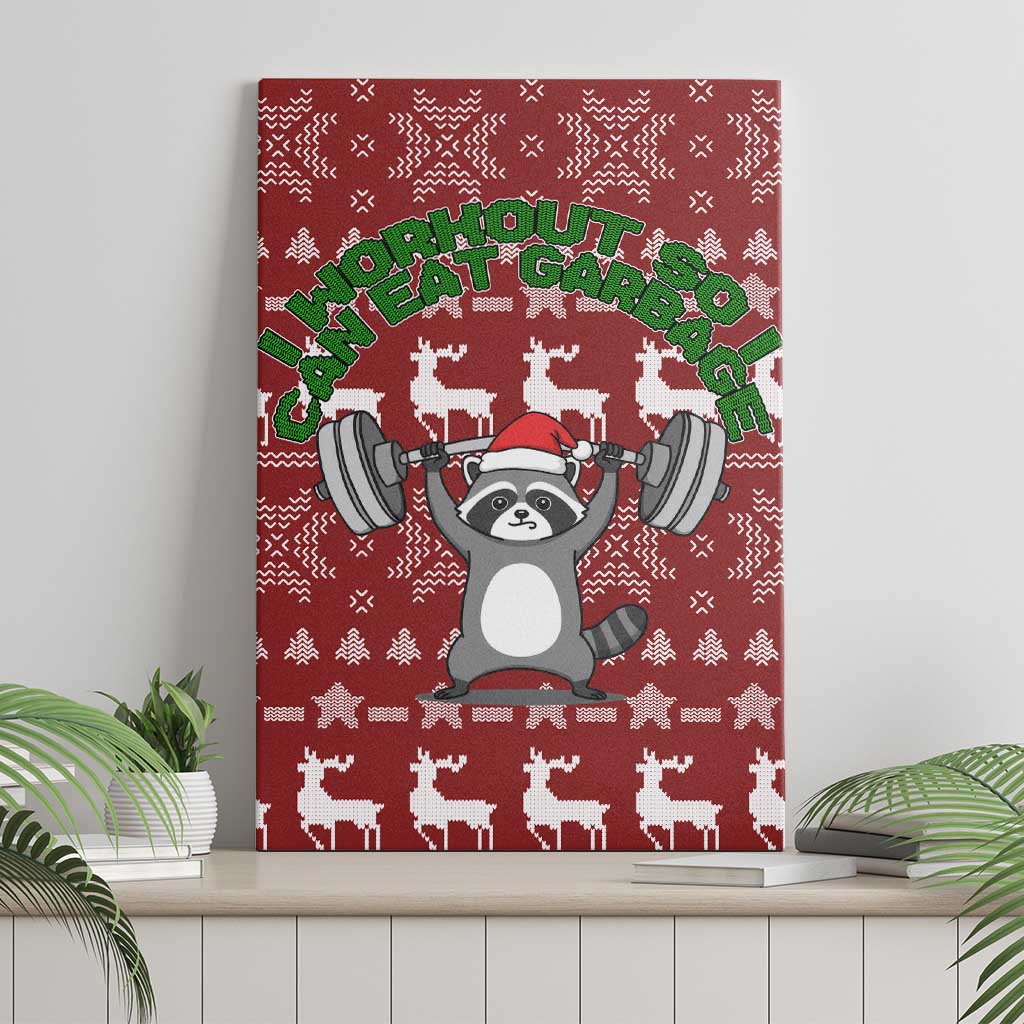 I Workout So I Can Eat Garbage Christmas Design Canvas Wall Art Xmas Holiday Patterns - Wonder Print Shop