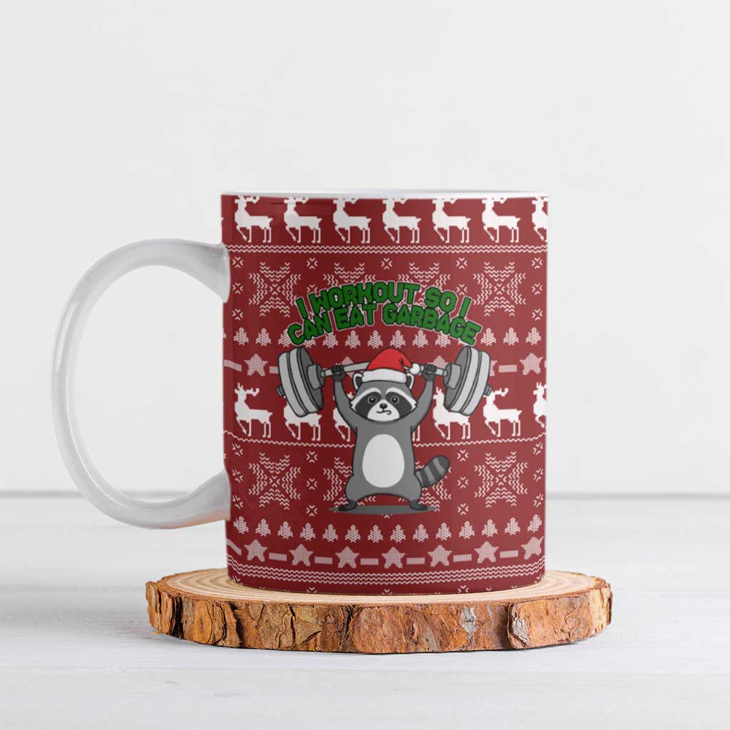 I Workout So I Can Eat Garbage Christmas Design Ceramic Mug Xmas Holiday Patterns - Wonder Print Shop
