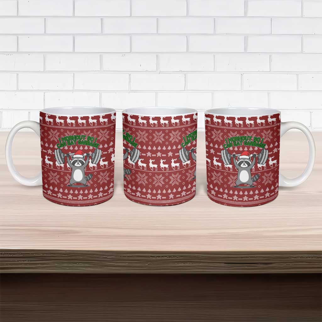 I Workout So I Can Eat Garbage Christmas Design Ceramic Mug Xmas Holiday Patterns - Wonder Print Shop