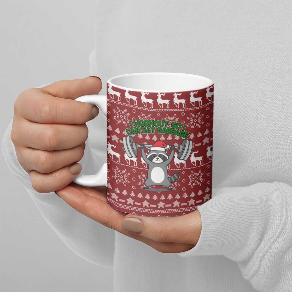 I Workout So I Can Eat Garbage Christmas Design Ceramic Mug Xmas Holiday Patterns - Wonder Print Shop