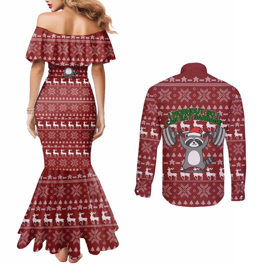 I Workout So I Can Eat Garbage Christmas Design Couples Matching Mermaid Dress and Long Sleeve Button Shirt Xmas Holiday Patterns - Wonder Print Shop