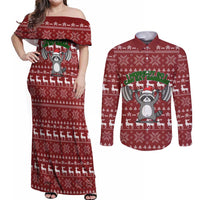 I Workout So I Can Eat Garbage Christmas Design Couples Matching Off Shoulder Maxi Dress and Long Sleeve Button Shirt Xmas Holiday Patterns - Wonder Print Shop