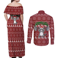 I Workout So I Can Eat Garbage Christmas Design Couples Matching Off Shoulder Maxi Dress and Long Sleeve Button Shirt Xmas Holiday Patterns - Wonder Print Shop