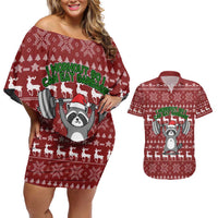 I Workout So I Can Eat Garbage Christmas Design Couples Matching Off Shoulder Short Dress and Hawaiian Shirt Xmas Holiday Patterns - Wonder Print Shop