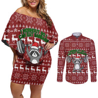 I Workout So I Can Eat Garbage Christmas Design Couples Matching Off Shoulder Short Dress and Long Sleeve Button Shirt Xmas Holiday Patterns - Wonder Print Shop