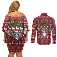 I Workout So I Can Eat Garbage Christmas Design Couples Matching Off Shoulder Short Dress and Long Sleeve Button Shirt Xmas Holiday Patterns - Wonder Print Shop