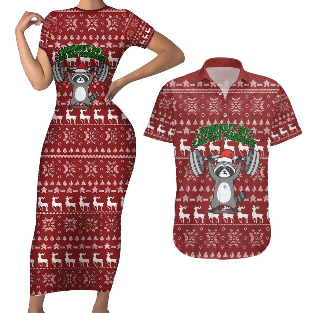 I Workout So I Can Eat Garbage Christmas Design Couples Matching Short Sleeve Bodycon Dress and Hawaiian Shirt Xmas Holiday Patterns - Wonder Print Shop