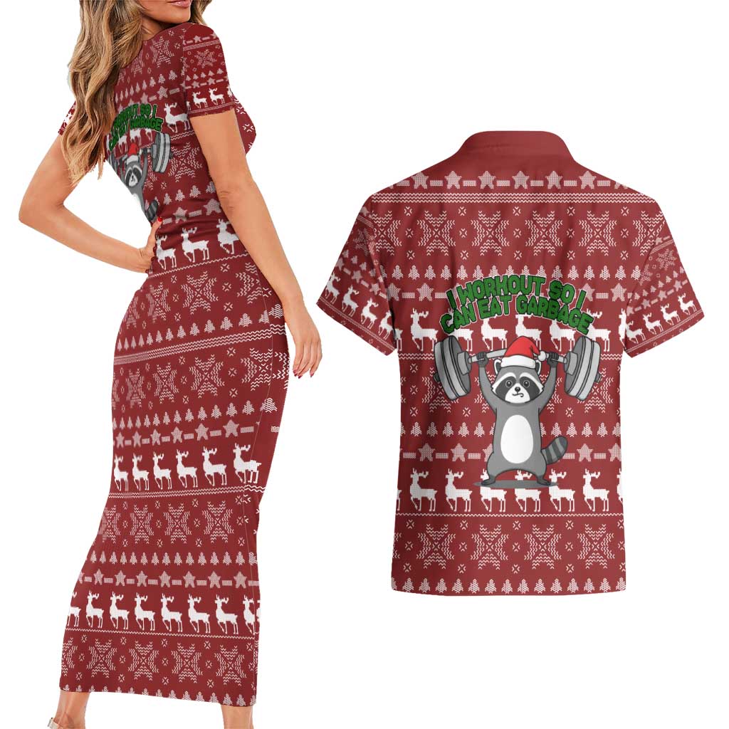 I Workout So I Can Eat Garbage Christmas Design Couples Matching Short Sleeve Bodycon Dress and Hawaiian Shirt Xmas Holiday Patterns - Wonder Print Shop
