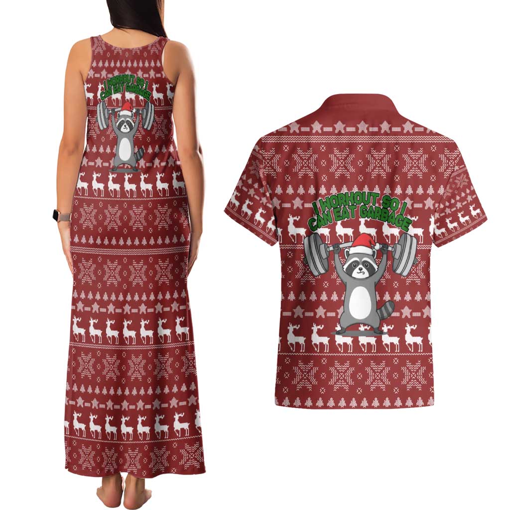 I Workout So I Can Eat Garbage Christmas Design Couples Matching Tank Maxi Dress and Hawaiian Shirt Xmas Holiday Patterns - Wonder Print Shop
