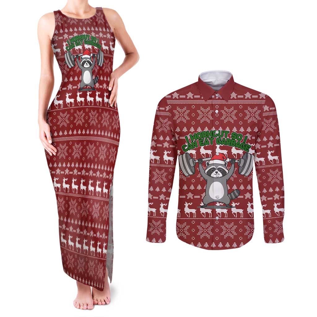 I Workout So I Can Eat Garbage Christmas Design Couples Matching Tank Maxi Dress and Long Sleeve Button Shirt Xmas Holiday Patterns - Wonder Print Shop