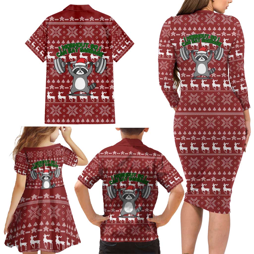 I Workout So I Can Eat Garbage Christmas Design Family Matching Long Sleeve Bodycon Dress and Hawaiian Shirt Xmas Holiday Patterns - Wonder Print Shop