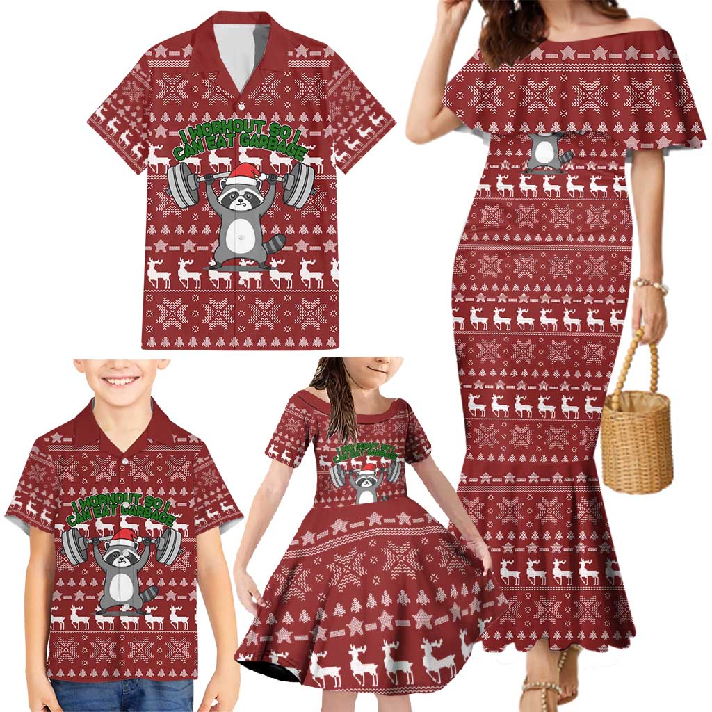 I Workout So I Can Eat Garbage Christmas Design Family Matching Mermaid Dress and Hawaiian Shirt Xmas Holiday Patterns - Wonder Print Shop