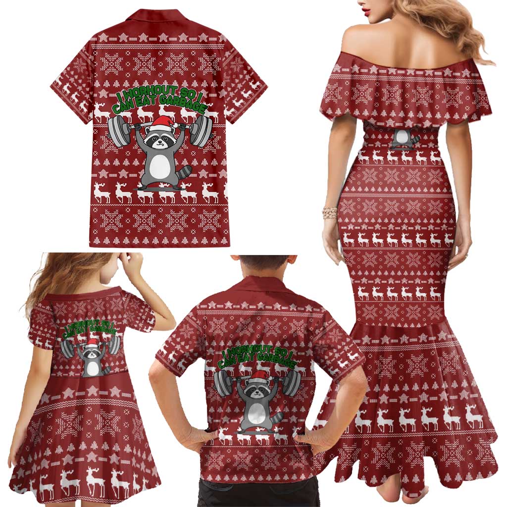 I Workout So I Can Eat Garbage Christmas Design Family Matching Mermaid Dress and Hawaiian Shirt Xmas Holiday Patterns - Wonder Print Shop