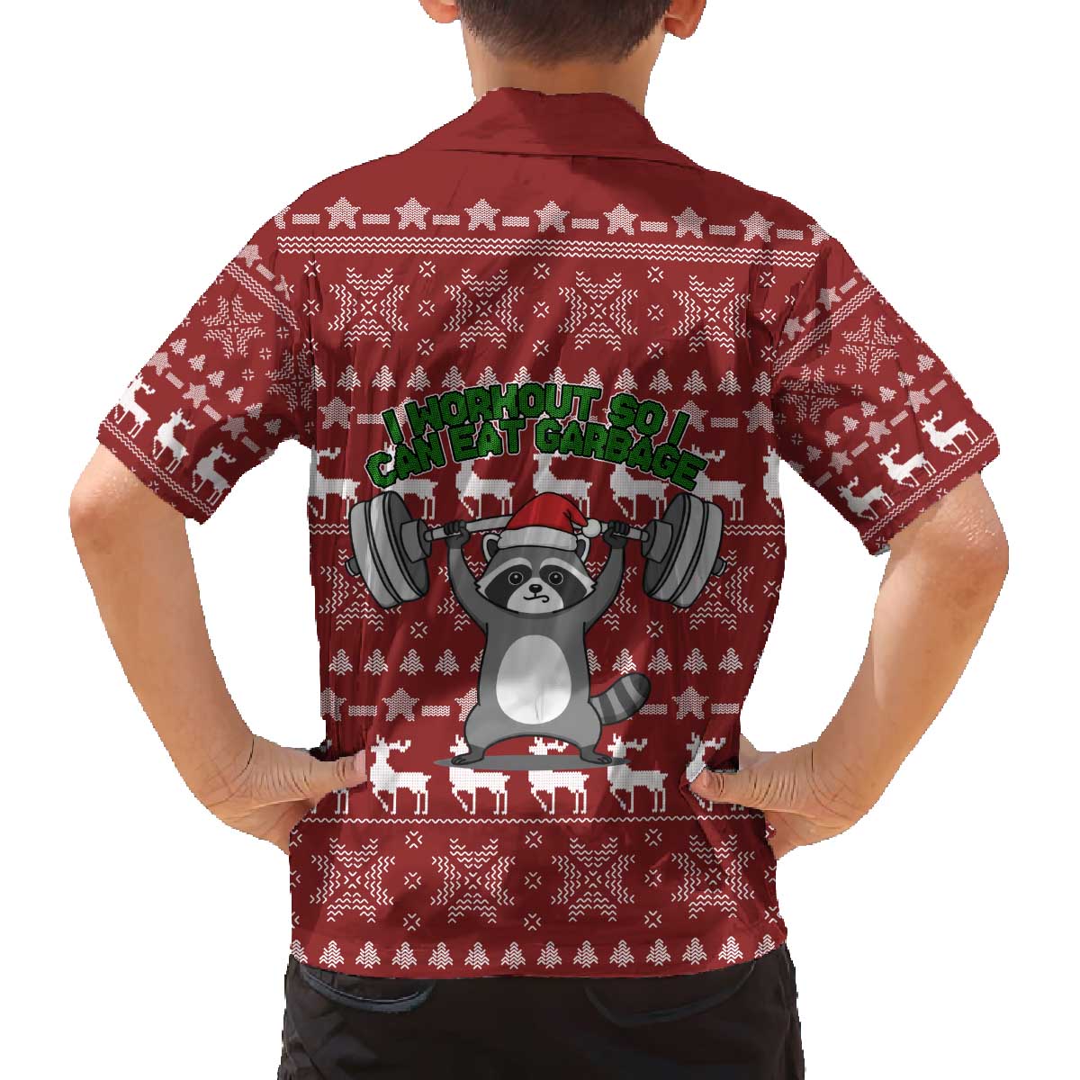 I Workout So I Can Eat Garbage Christmas Design Family Matching Off The Shoulder Long Sleeve Dress and Hawaiian Shirt Xmas Holiday Patterns - Wonder Print Shop