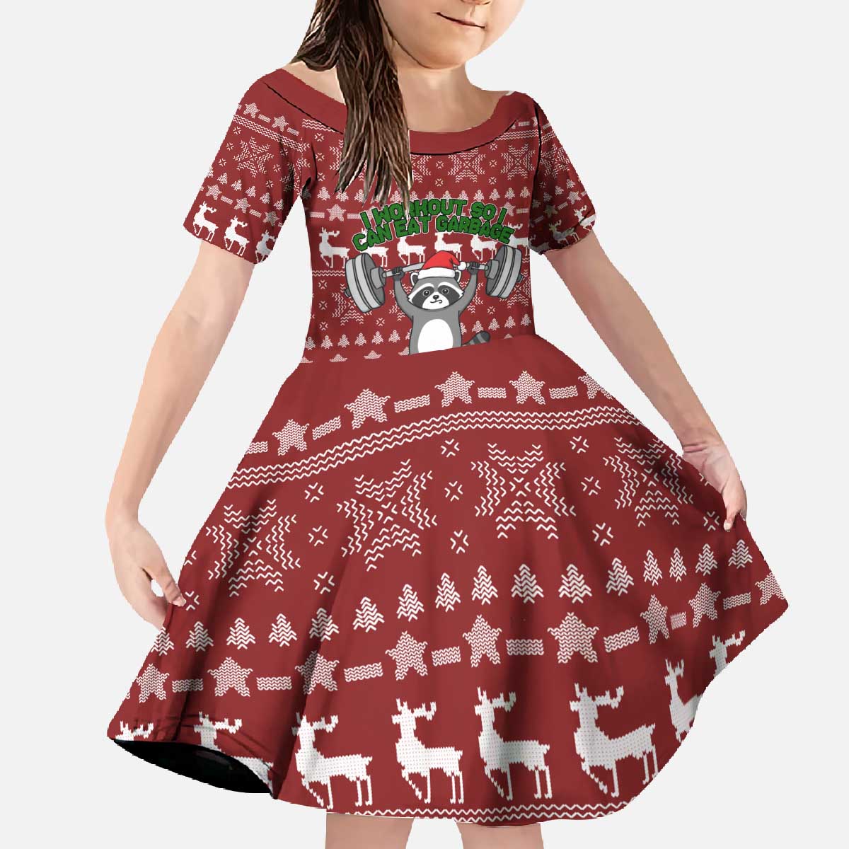 I Workout So I Can Eat Garbage Christmas Design Family Matching Off The Shoulder Long Sleeve Dress and Hawaiian Shirt Xmas Holiday Patterns - Wonder Print Shop