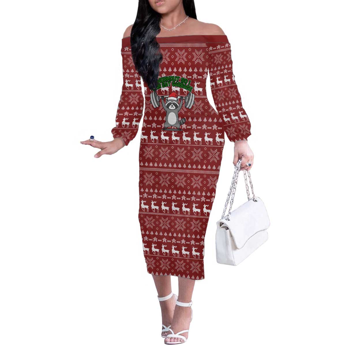 I Workout So I Can Eat Garbage Christmas Design Family Matching Off The Shoulder Long Sleeve Dress and Hawaiian Shirt Xmas Holiday Patterns - Wonder Print Shop