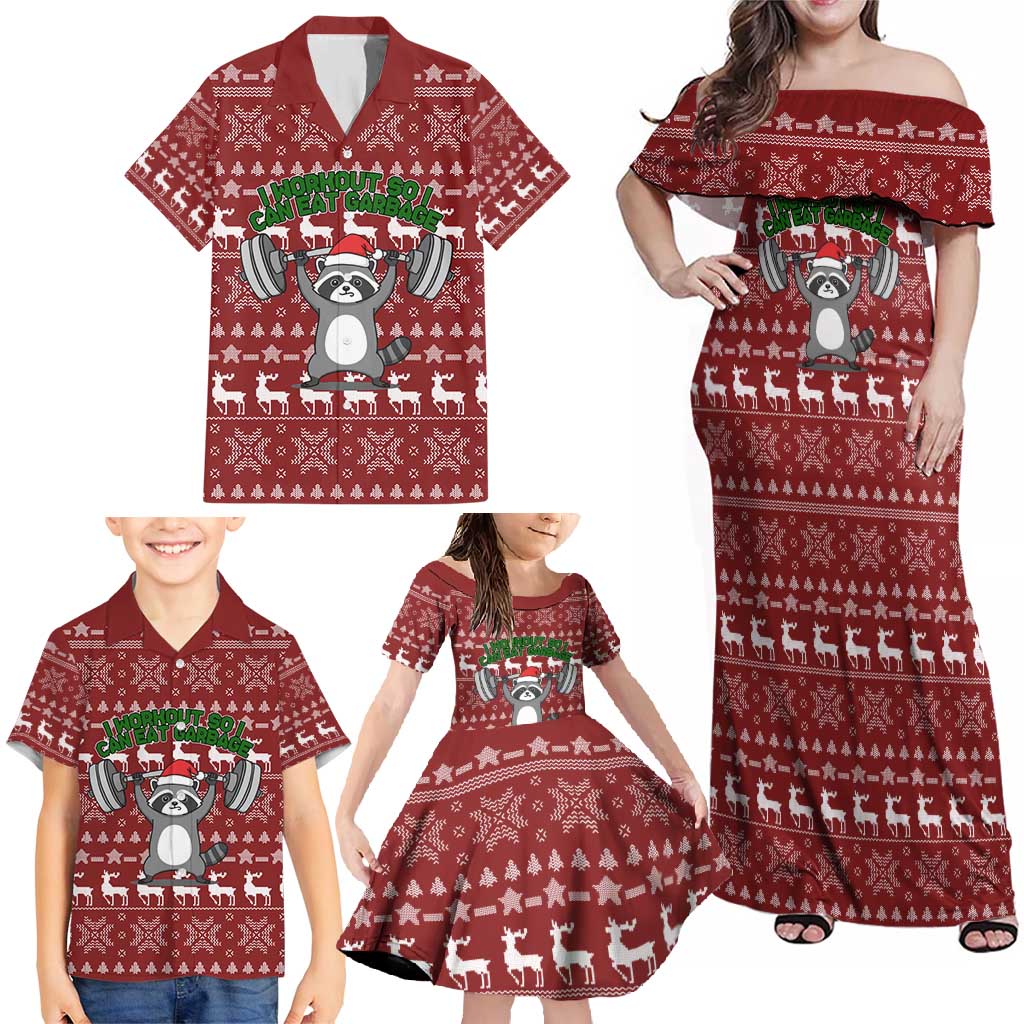 I Workout So I Can Eat Garbage Christmas Design Family Matching Off Shoulder Maxi Dress and Hawaiian Shirt Xmas Holiday Patterns - Wonder Print Shop