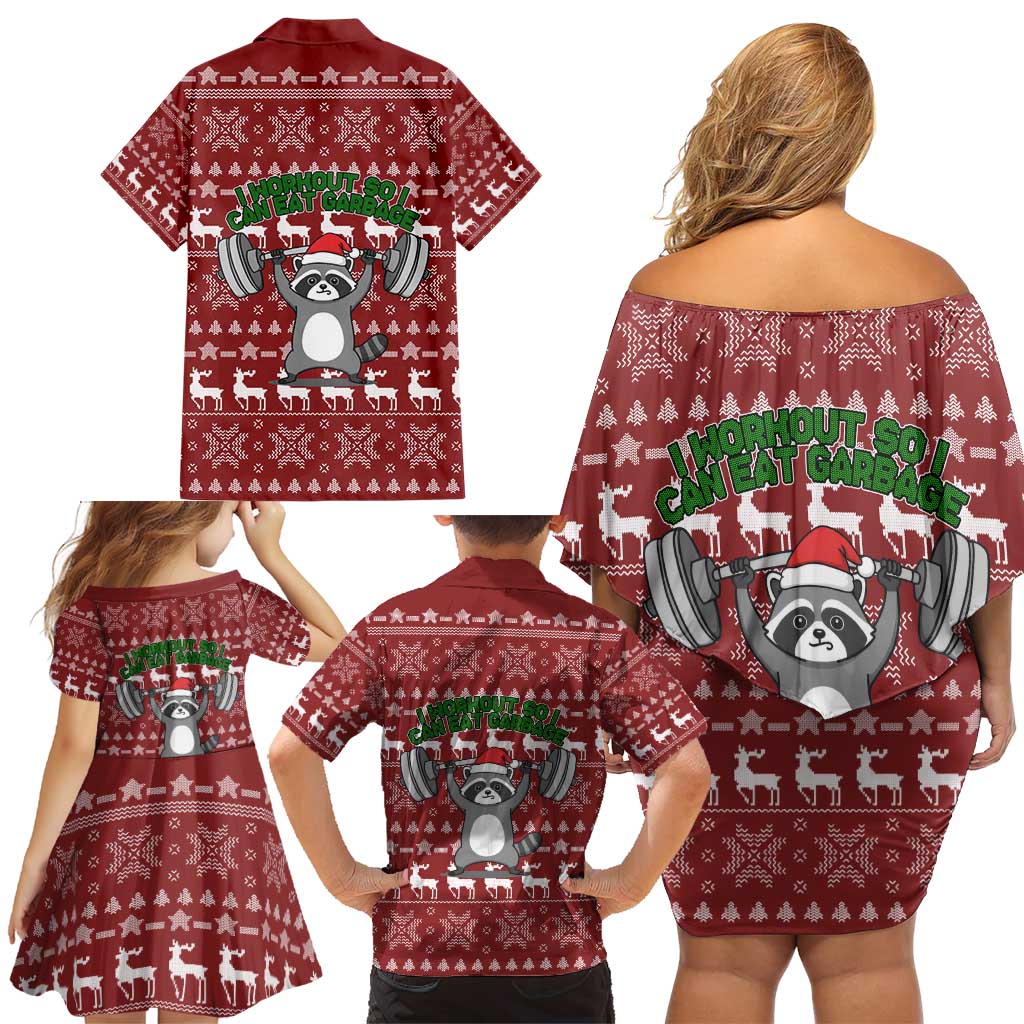 I Workout So I Can Eat Garbage Christmas Design Family Matching Off Shoulder Short Dress and Hawaiian Shirt Xmas Holiday Patterns - Wonder Print Shop
