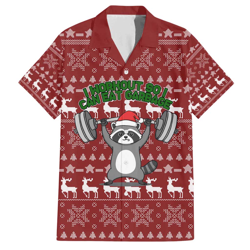I Workout So I Can Eat Garbage Christmas Design Family Matching Off Shoulder Short Dress and Hawaiian Shirt Xmas Holiday Patterns - Wonder Print Shop