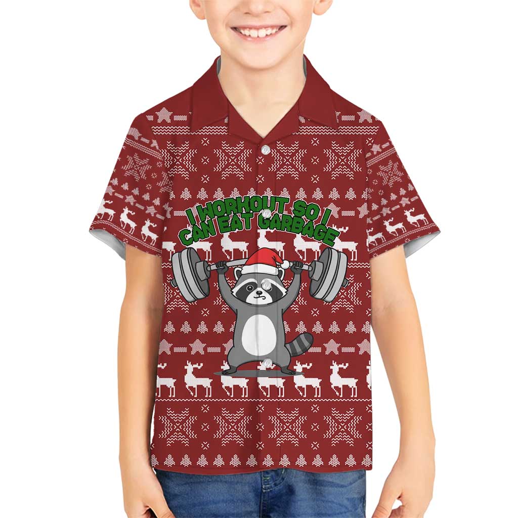 I Workout So I Can Eat Garbage Christmas Design Family Matching Off Shoulder Short Dress and Hawaiian Shirt Xmas Holiday Patterns - Wonder Print Shop