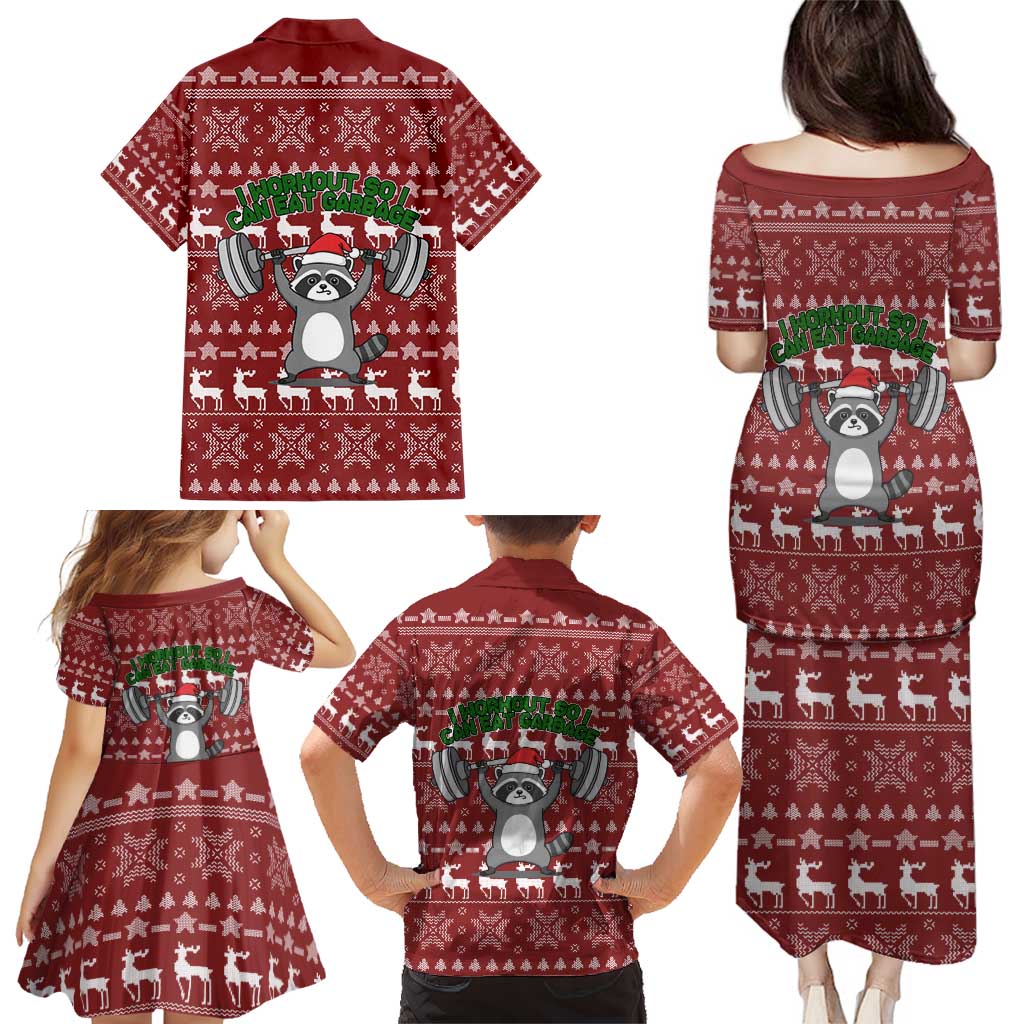I Workout So I Can Eat Garbage Christmas Design Family Matching Puletasi and Hawaiian Shirt Xmas Holiday Patterns - Wonder Print Shop