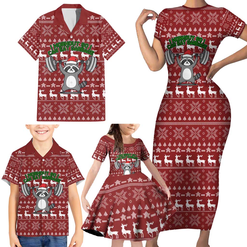 I Workout So I Can Eat Garbage Christmas Design Family Matching Short Sleeve Bodycon Dress and Hawaiian Shirt Xmas Holiday Patterns - Wonder Print Shop