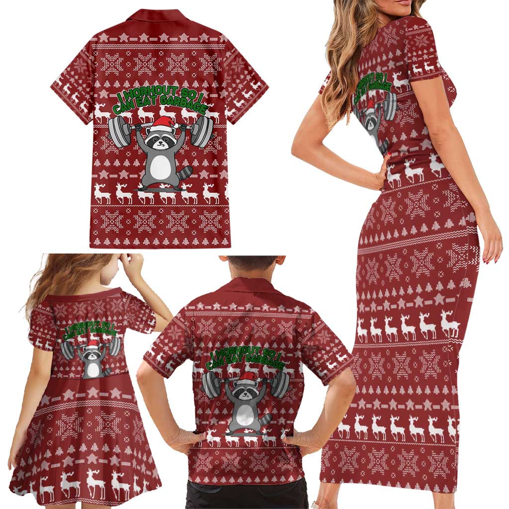 I Workout So I Can Eat Garbage Christmas Design Family Matching Short Sleeve Bodycon Dress and Hawaiian Shirt Xmas Holiday Patterns - Wonder Print Shop