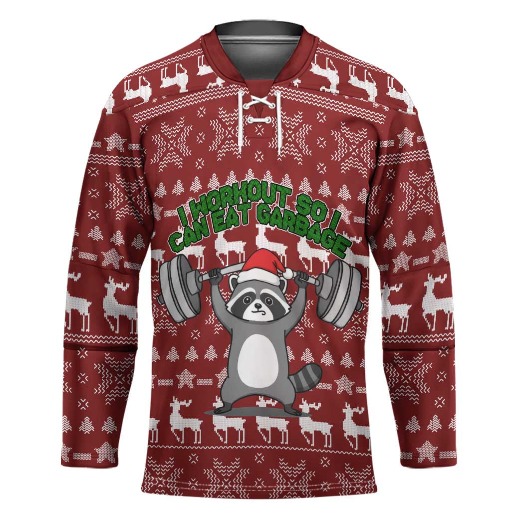 I Workout So I Can Eat Garbage Christmas Design Hockey Jersey Xmas Holiday Patterns - Wonder Print Shop