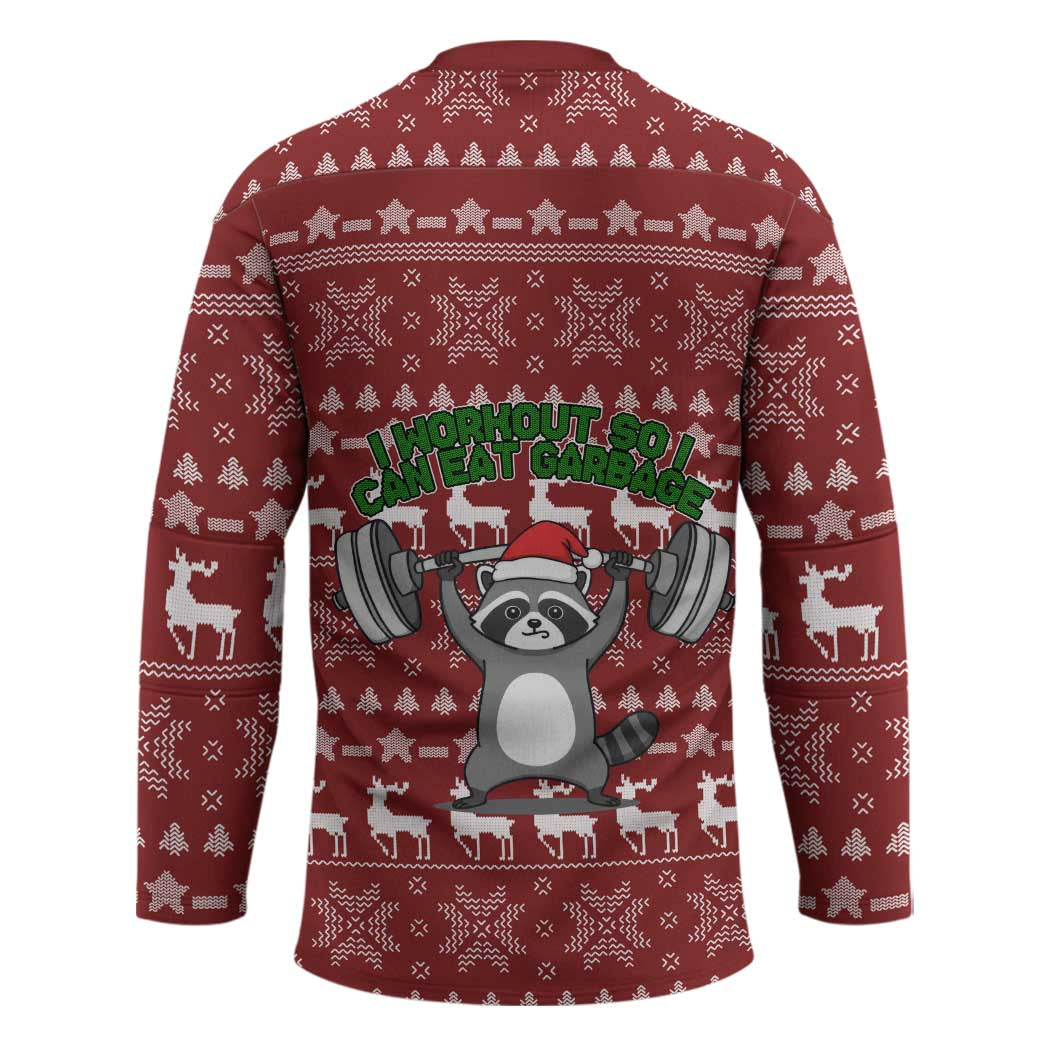 I Workout So I Can Eat Garbage Christmas Design Hockey Jersey Xmas Holiday Patterns - Wonder Print Shop
