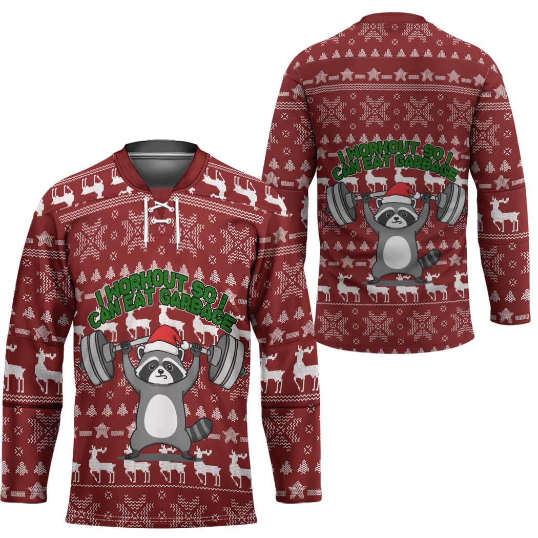 I Workout So I Can Eat Garbage Christmas Design Hockey Jersey Xmas Holiday Patterns - Wonder Print Shop
