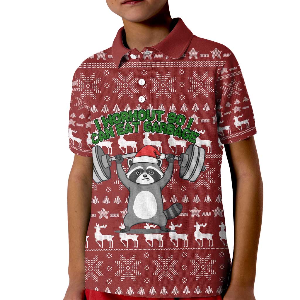 I Workout So I Can Eat Garbage Christmas Design Kid Polo Shirt Xmas Holiday Patterns - Wonder Print Shop
