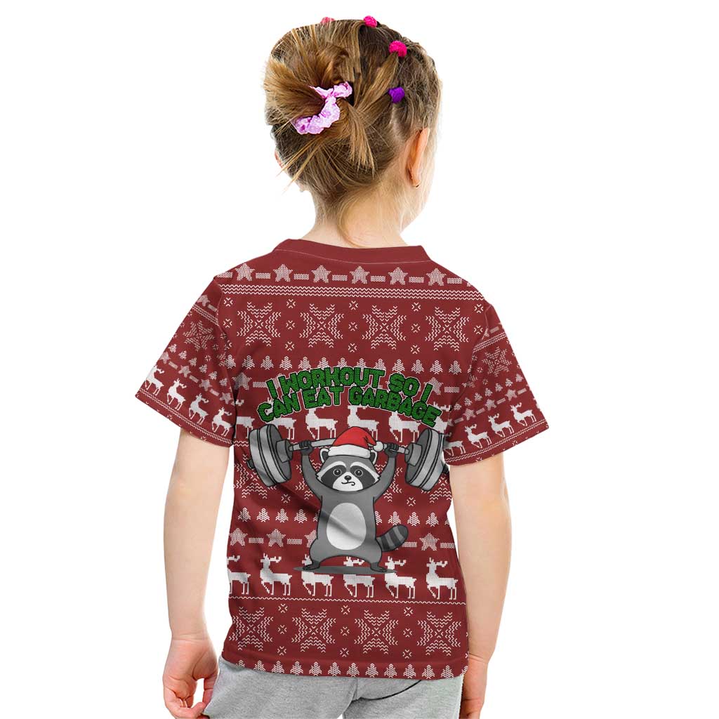 I Workout So I Can Eat Garbage Christmas Design Kid T Shirt Xmas Holiday Patterns - Wonder Print Shop
