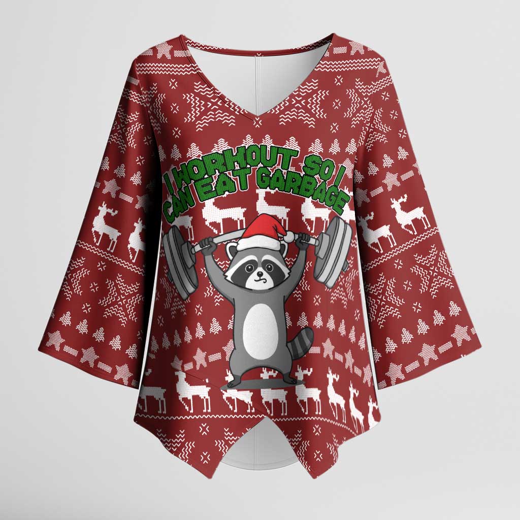 I Workout So I Can Eat Garbage Christmas Design Kimono Sleeve Blouse Xmas Holiday Patterns - Wonder Print Shop