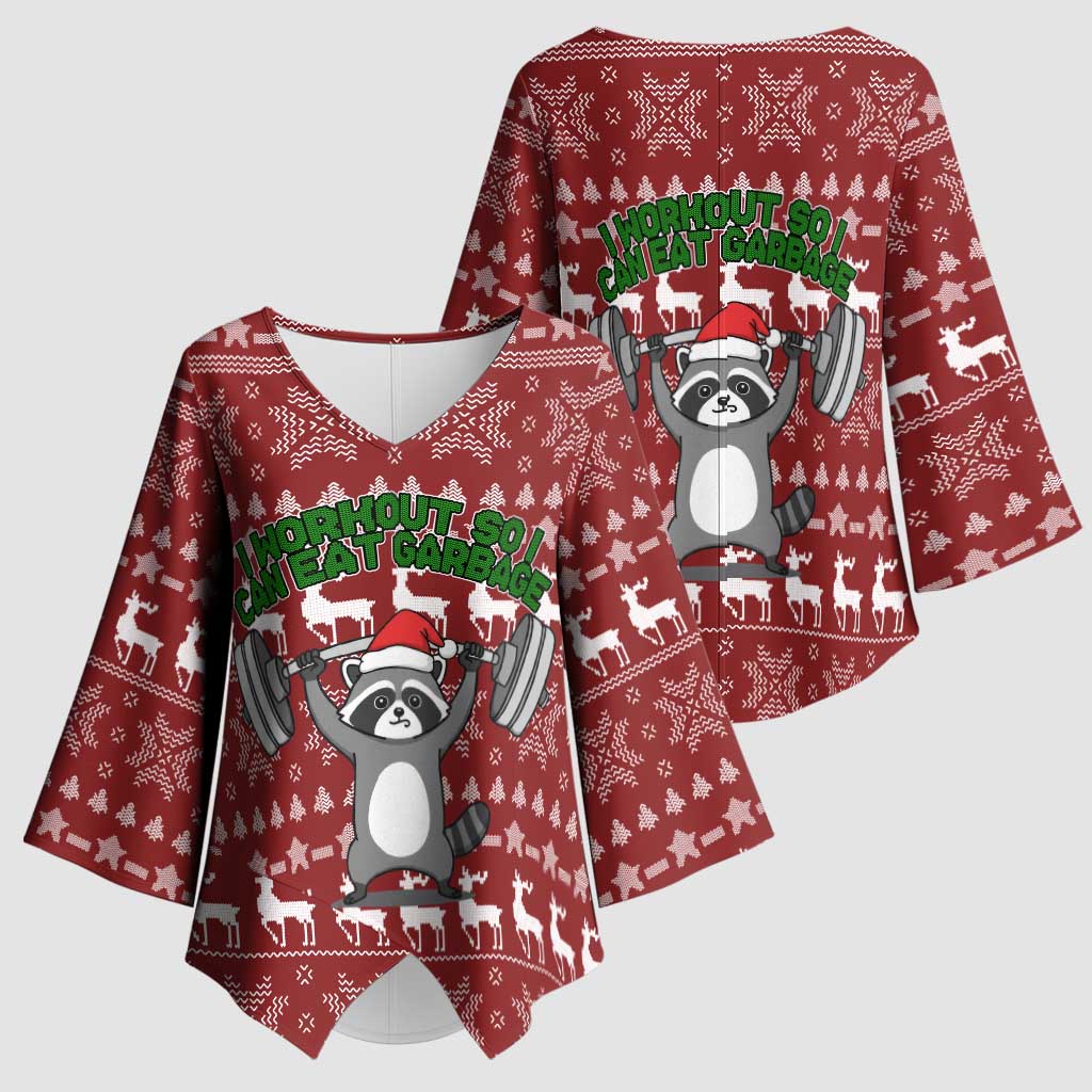 I Workout So I Can Eat Garbage Christmas Design Kimono Sleeve Blouse Xmas Holiday Patterns - Wonder Print Shop