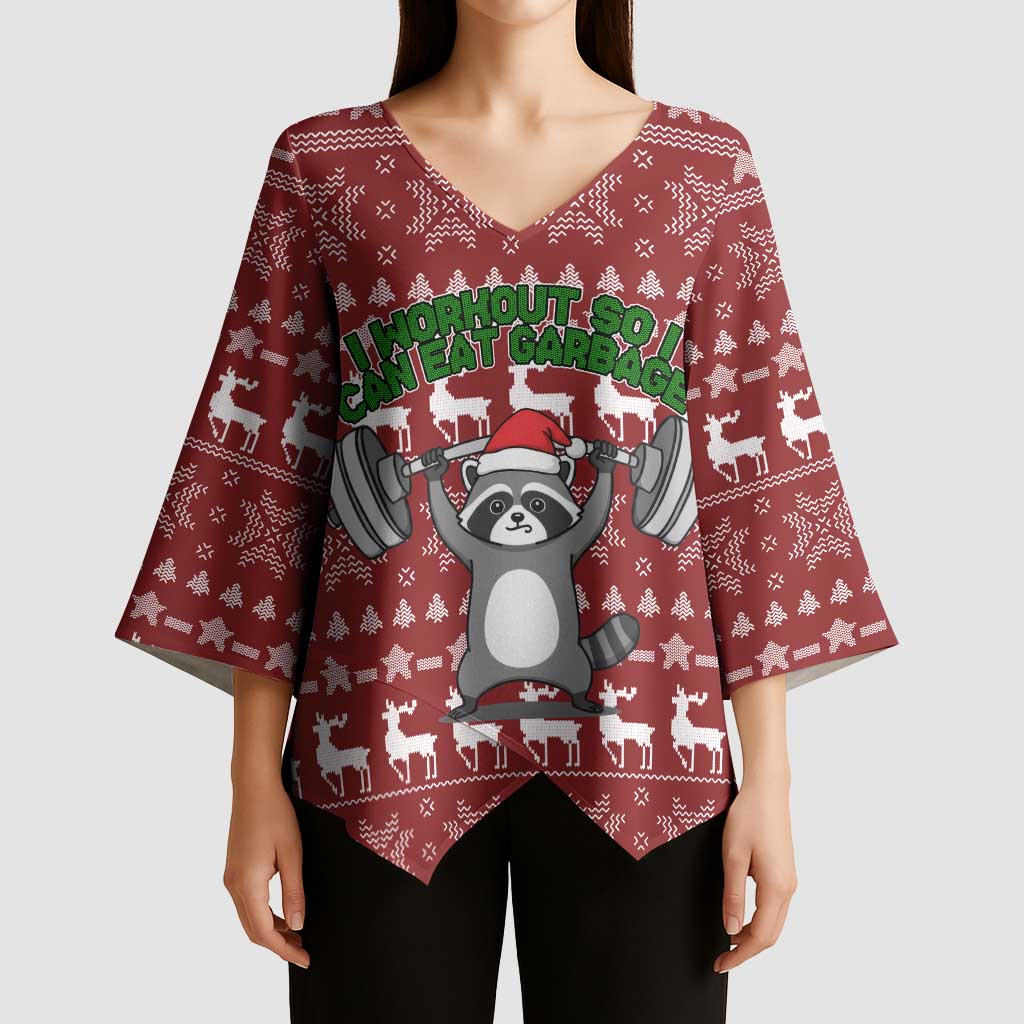 I Workout So I Can Eat Garbage Christmas Design Kimono Sleeve Blouse Xmas Holiday Patterns - Wonder Print Shop