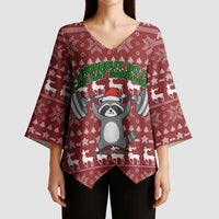 I Workout So I Can Eat Garbage Christmas Design Kimono Sleeve Blouse Xmas Holiday Patterns - Wonder Print Shop