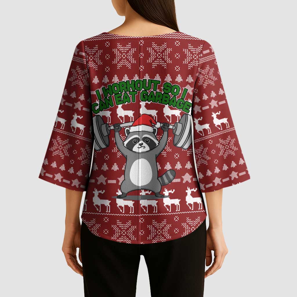 I Workout So I Can Eat Garbage Christmas Design Kimono Sleeve Blouse Xmas Holiday Patterns - Wonder Print Shop