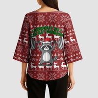 I Workout So I Can Eat Garbage Christmas Design Kimono Sleeve Blouse Xmas Holiday Patterns - Wonder Print Shop