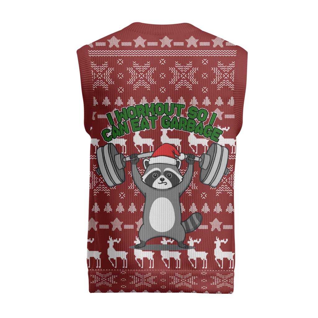 I Workout So I Can Eat Garbage Christmas Design Christmas Knitted V-Neck Vest Xmas Holiday Patterns - Wonder Print Shop