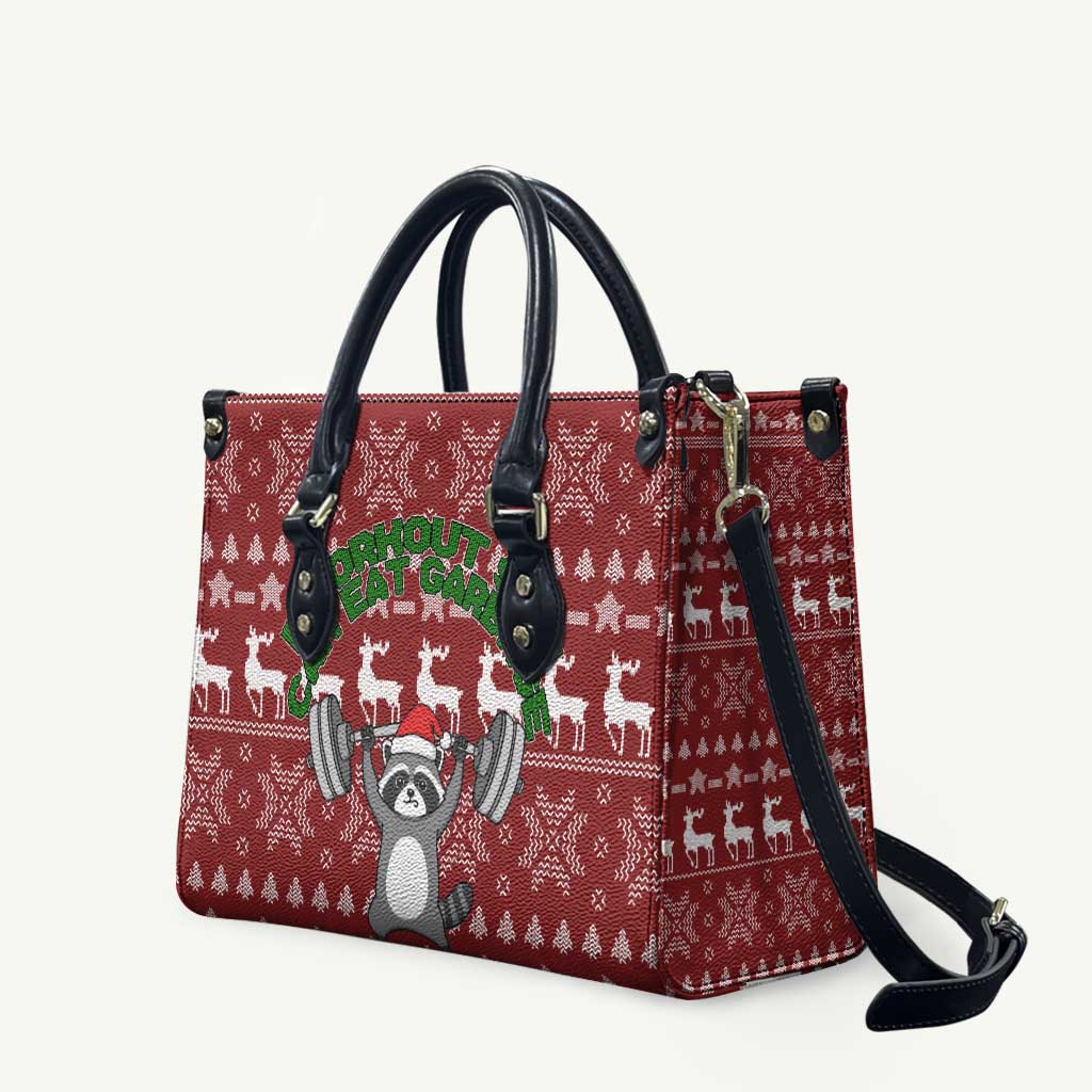 I Workout So I Can Eat Garbage Christmas Design Leather Bag Xmas Holiday Patterns - Wonder Print Shop