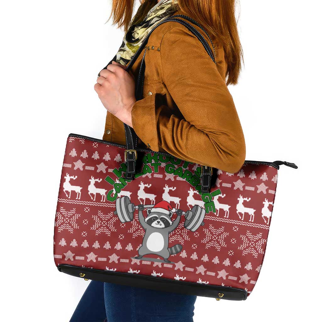 I Workout So I Can Eat Garbage Christmas Design Leather Tote Bag Xmas Holiday Patterns - Wonder Print Shop