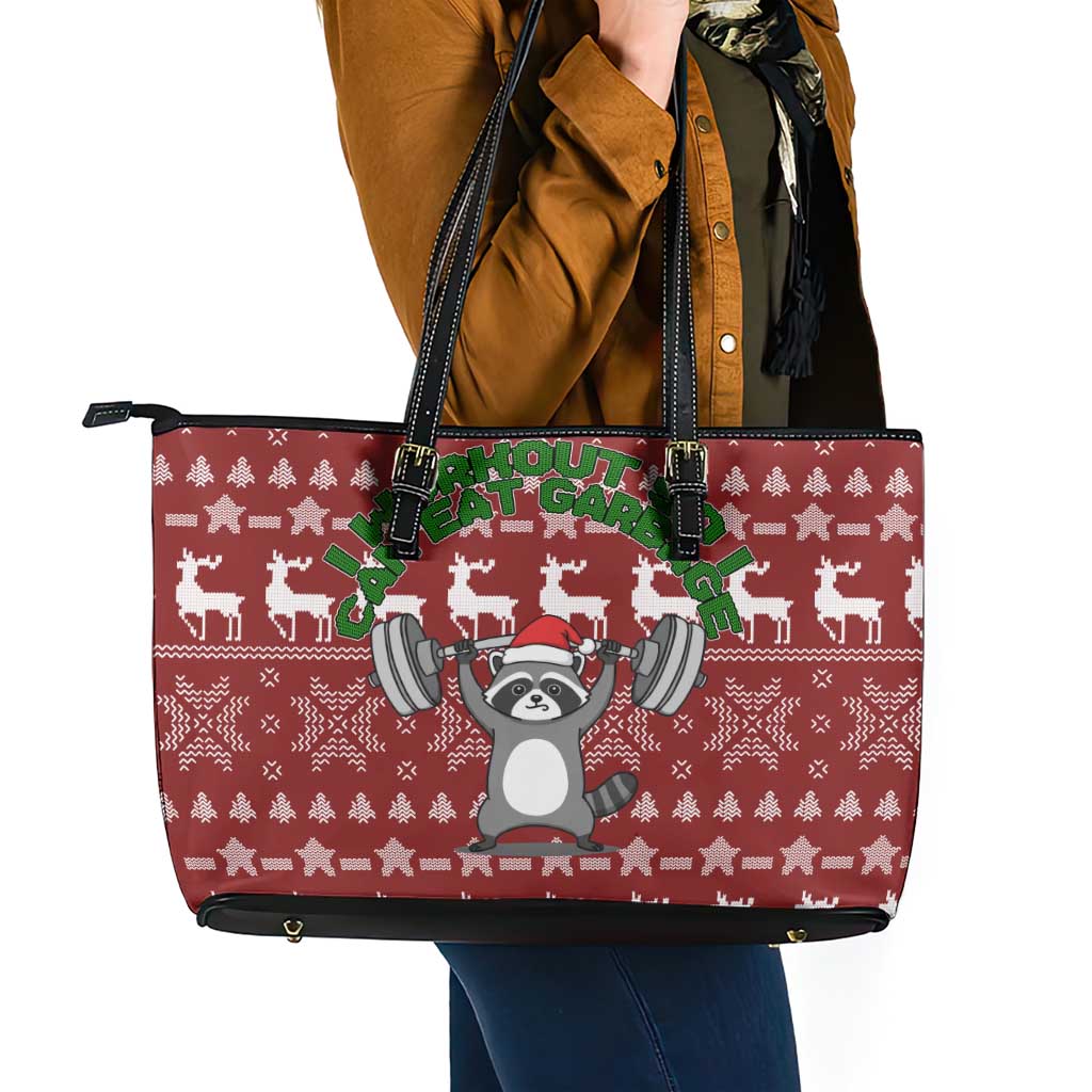 I Workout So I Can Eat Garbage Christmas Design Leather Tote Bag Xmas Holiday Patterns - Wonder Print Shop