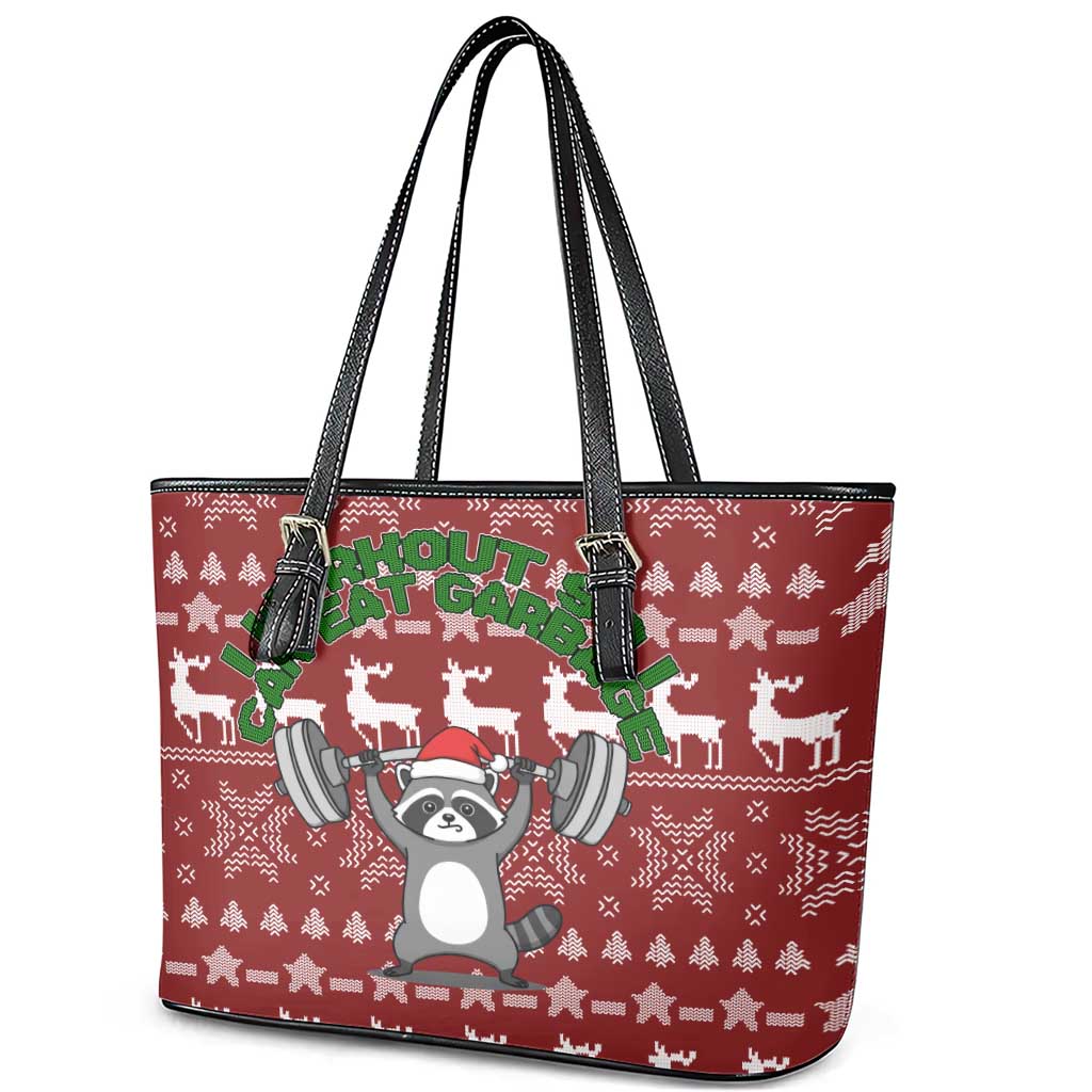 I Workout So I Can Eat Garbage Christmas Design Leather Tote Bag Xmas Holiday Patterns - Wonder Print Shop
