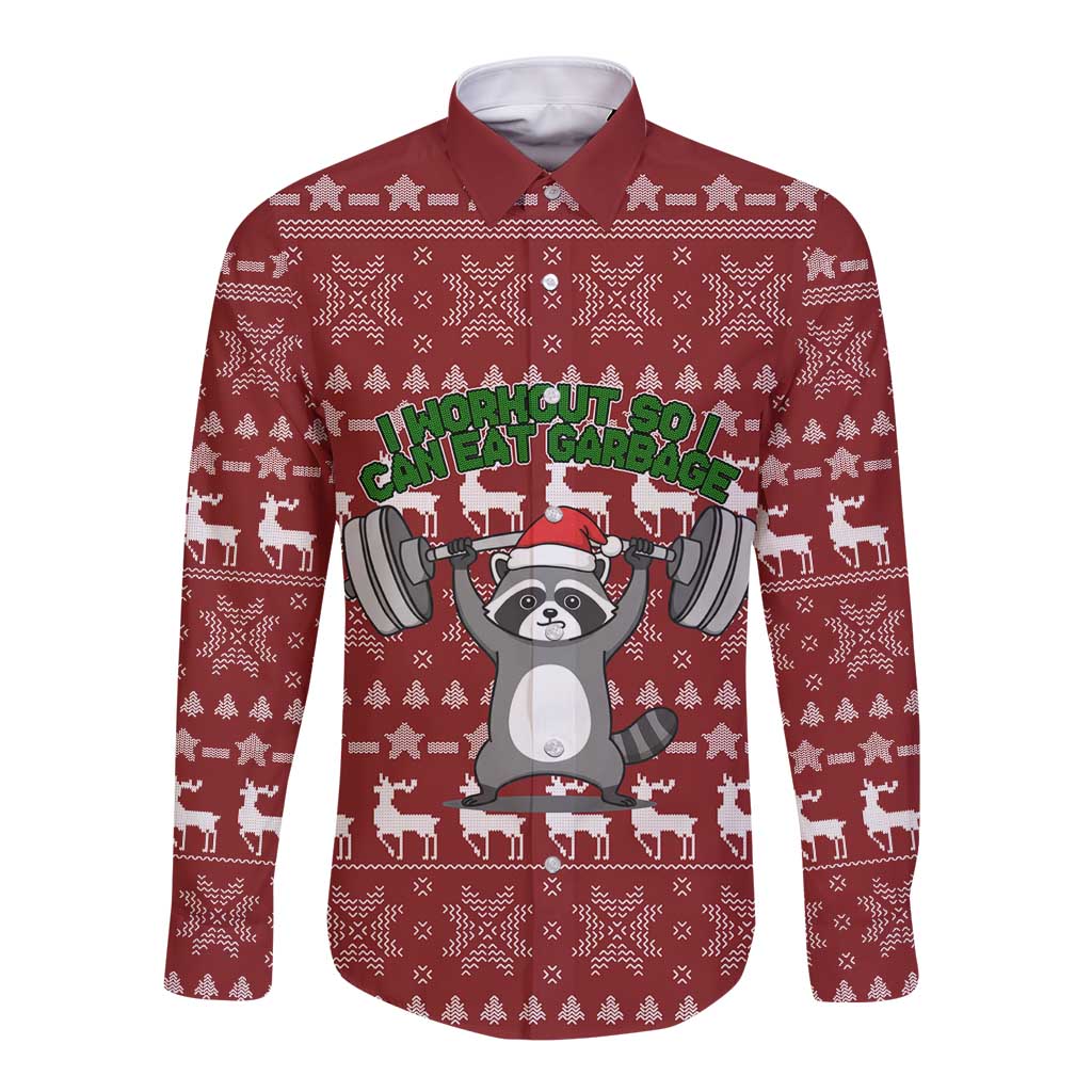 I Workout So I Can Eat Garbage Christmas Design Long Sleeve Button Shirt Xmas Holiday Patterns - Wonder Print Shop