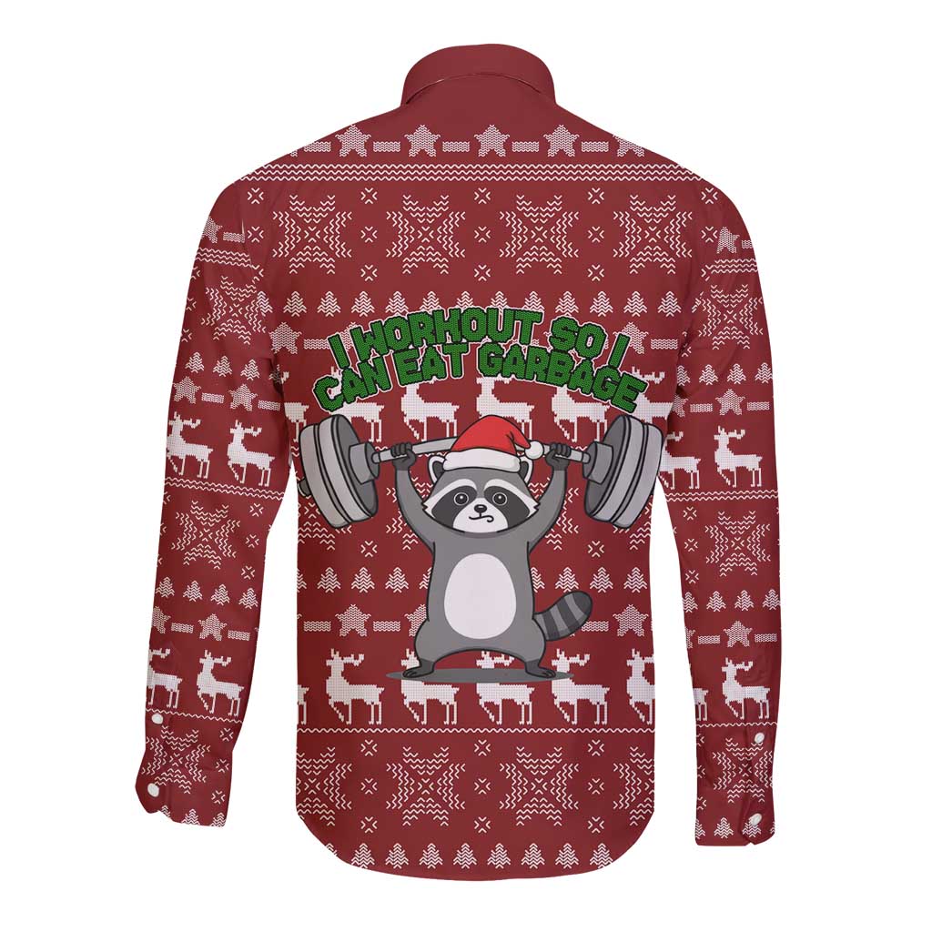 I Workout So I Can Eat Garbage Christmas Design Long Sleeve Button Shirt Xmas Holiday Patterns - Wonder Print Shop