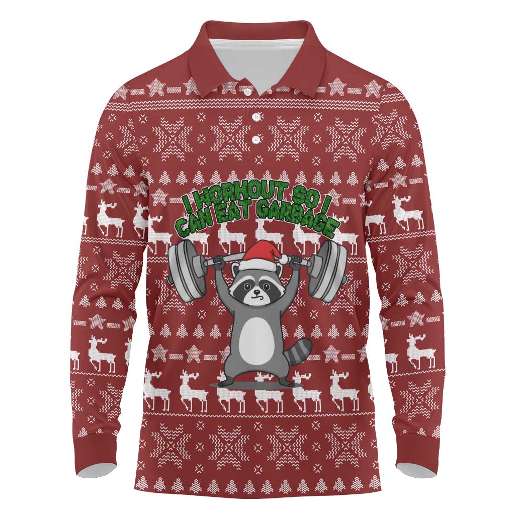 I Workout So I Can Eat Garbage Christmas Design Long Sleeve Polo Shirt Xmas Holiday Patterns - Wonder Print Shop
