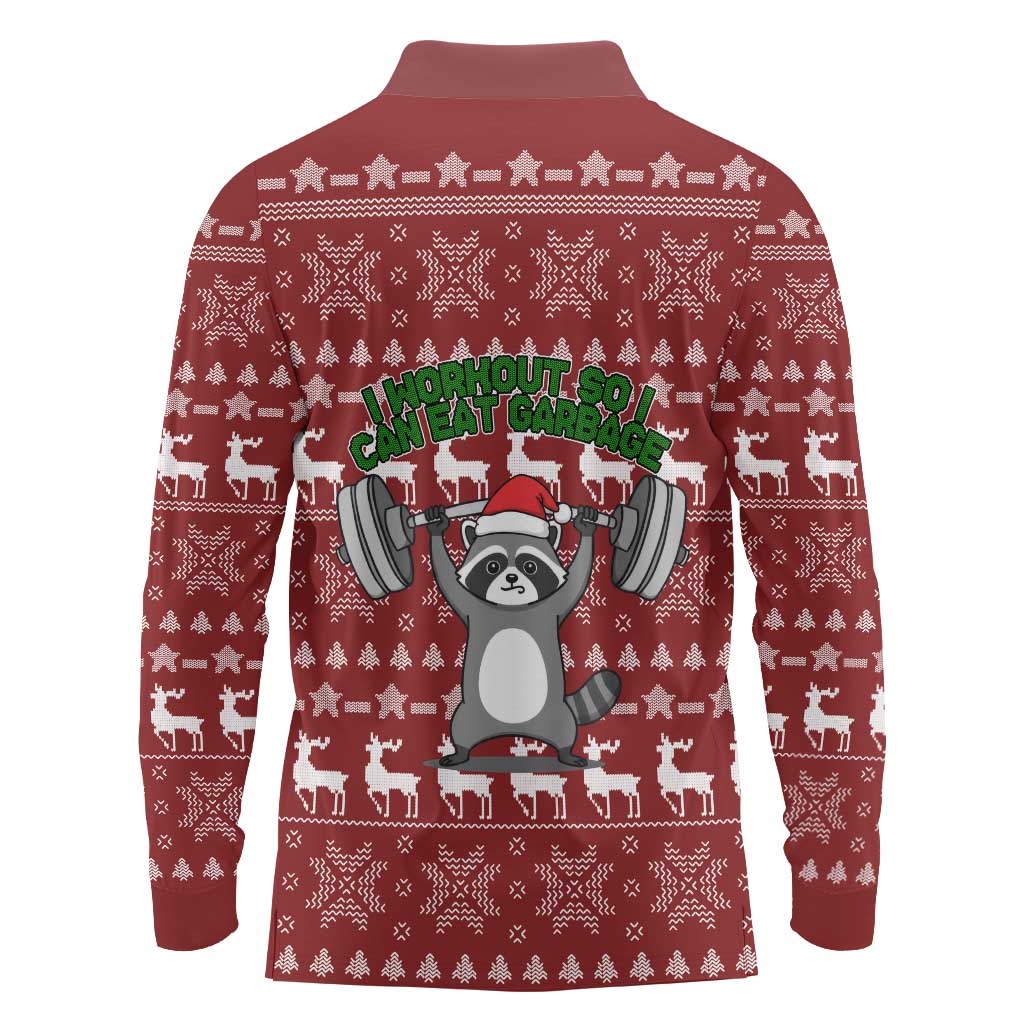 I Workout So I Can Eat Garbage Christmas Design Long Sleeve Polo Shirt Xmas Holiday Patterns - Wonder Print Shop