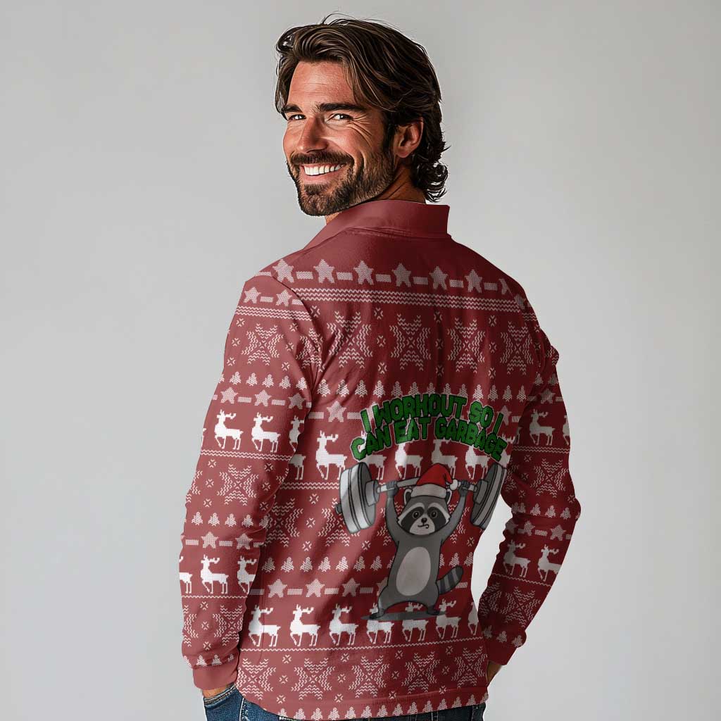 I Workout So I Can Eat Garbage Christmas Design Long Sleeve Polo Shirt Xmas Holiday Patterns - Wonder Print Shop