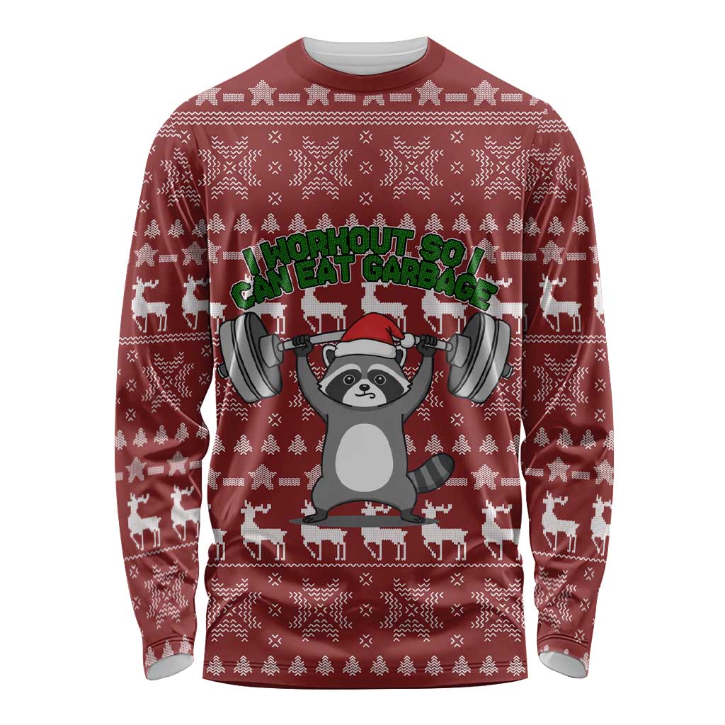 I Workout So I Can Eat Garbage Christmas Design Long Sleeve Shirt Xmas Holiday Patterns - Wonder Print Shop